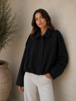 Cropped Jacket Women Oversized Relaxed Fit Shirt Collar