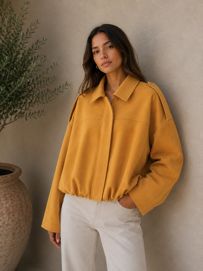 Cropped Jacket Women Oversized Relaxed Fit Shirt Collar
