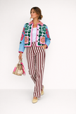 Quilted Print Jacket Women Button Front Straight Fit