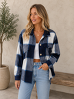 Plaid Shirt Jacket Women Flannel Relaxed Fit Button Front Green