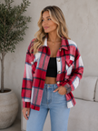 Plaid Shirt Jacket Women Flannel Relaxed Fit Button Front Green