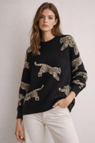 Graphic Knit Sweater Women Mock Neck Relaxed Fit