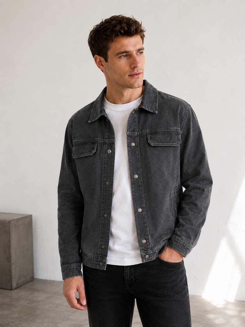 Utility Jacket Men Button Front Chest Pockets Regular Fit Cotton