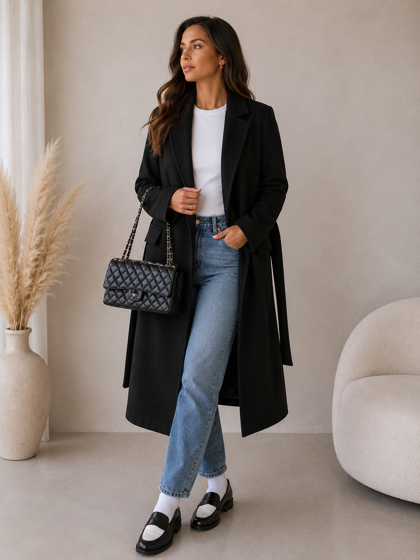 Long Coat Women Tailored Lapel Collar Button Front Winter