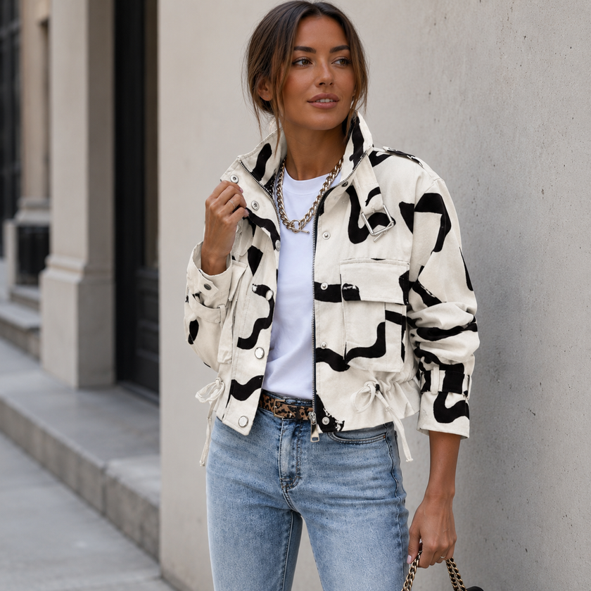 Cotton Blend Utility Jacket Women with Multiple Pockets