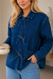 Denim Jacket Women Relaxed Fit with Front Tie Detail