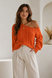 Knit Sweater Women Cotton Blend Off-Shoulder Cropped Pointelle