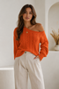 Knit Sweater Women Cotton Blend Off-Shoulder Cropped Pointelle
