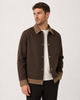 Snap Button Jacket Men Contrast Collar Regular Fit Hip Length
