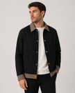 Snap Button Jacket Men Contrast Collar Regular Fit Hip Length