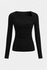 Ribbed Knit Top Women Asymmetric Neck Slim Fit Long Sleeve