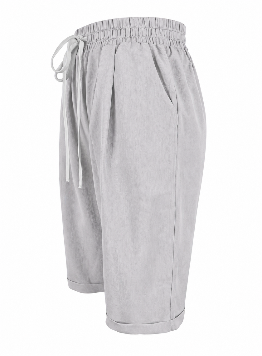 FJØRNA women's lightweight summer Capri pants with drawstring elastic waist, casual trousers for warm weather.
