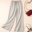 Lightweight women's summer trousers by FJØRNA with drawstring elastic waist, comfortable casual pants for warm weather.