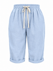 FJØRNA women's lightweight summer Capri pants with drawstring elastic waist, casual trousers for warm weather.