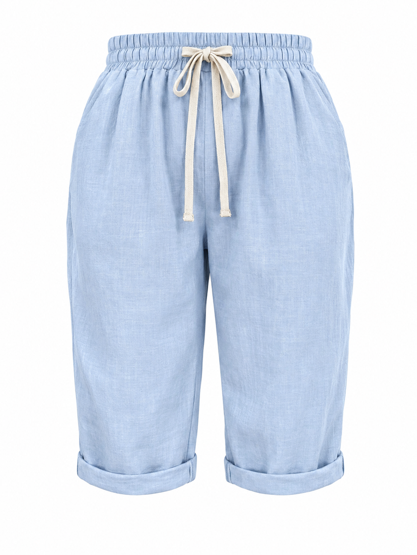 FJØRNA women's lightweight summer Capri pants with drawstring elastic waist, casual trousers for warm weather.