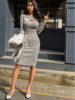 FJØRNA women's midi dress with chest zipper cut-out, perfect for day to night wear, showcasing sleek design and stylish fit.