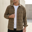 Men's FJØRNA geometric corduroy relaxed button-front shirt in coffee color, casual top with a geometric pattern and button closure.