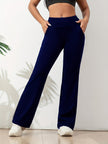 Flared Trousers Women High Waist Stretch Pockets