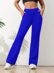 Flared Trousers Women High Waist Stretch Pockets
