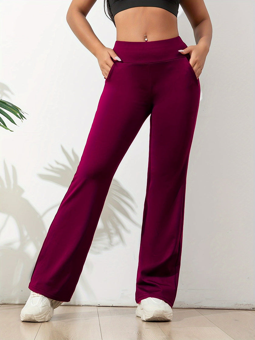 Flared Trousers Women High Waist Stretch Pockets