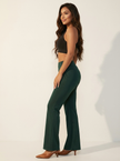 Flared Trousers Women High Waist Stretch Pockets