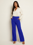 Flared Trousers Women High Waist Stretch Pockets