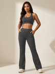 Flared Trousers Women High Waist Stretch Pockets