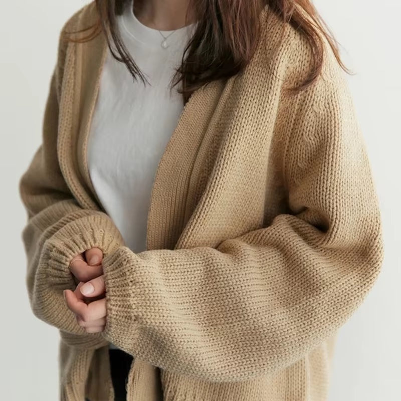 Balloon-Sleeve Cardigan Women, Soft Open-Front Knit Relaxed Fit