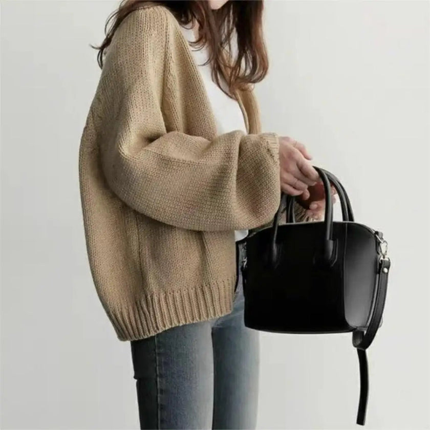 Balloon-Sleeve Cardigan Women, Soft Open-Front Knit Relaxed Fit