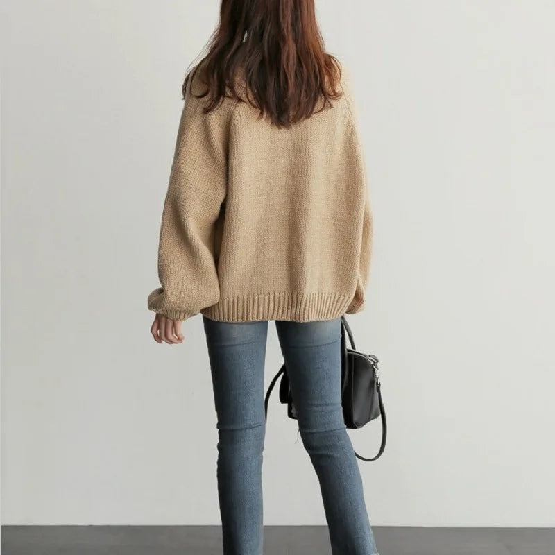 Balloon-Sleeve Cardigan Women, Soft Open-Front Knit Relaxed Fit
