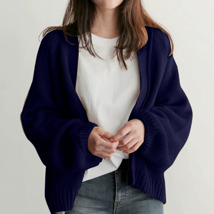 Balloon-Sleeve Cardigan Women, Soft Open-Front Knit Relaxed Fit