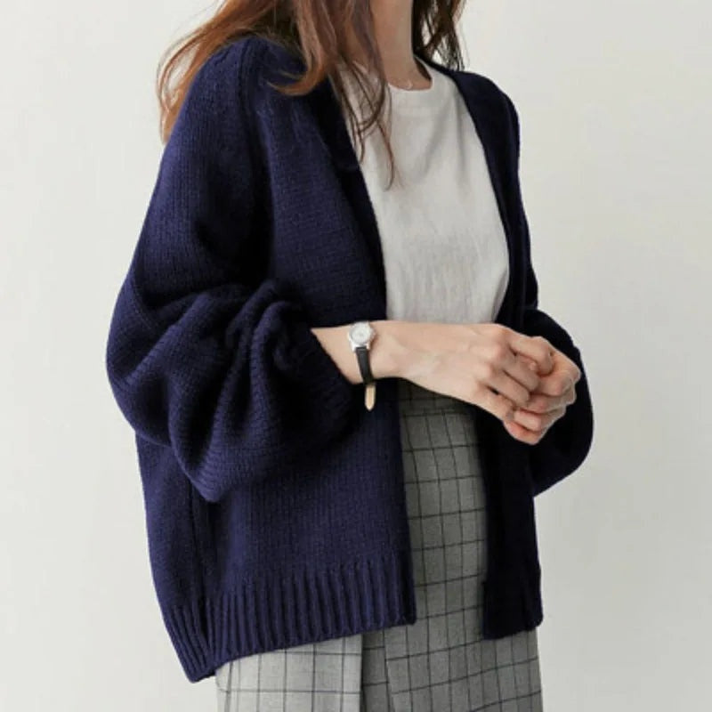 Balloon-Sleeve Cardigan Women, Soft Open-Front Knit Relaxed Fit