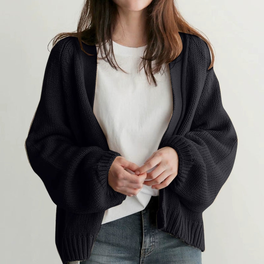 Balloon-Sleeve Cardigan Women, Soft Open-Front Knit Relaxed Fit