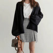 Balloon-Sleeve Cardigan Women, Soft Open-Front Knit Relaxed Fit