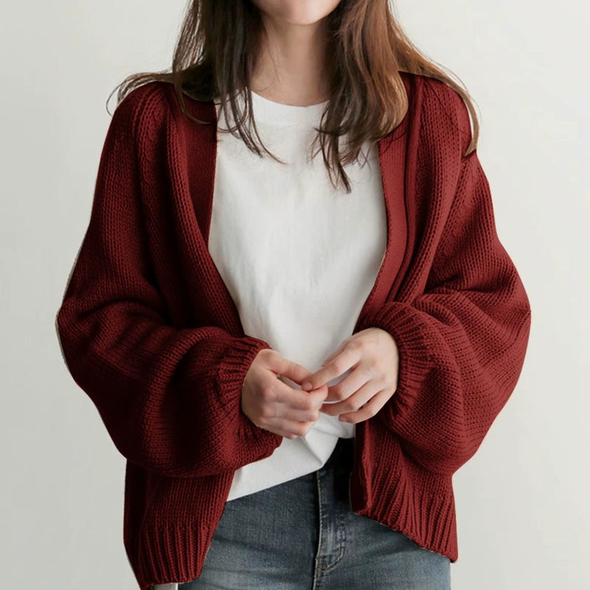 Balloon-Sleeve Cardigan Women, Soft Open-Front Knit Relaxed Fit