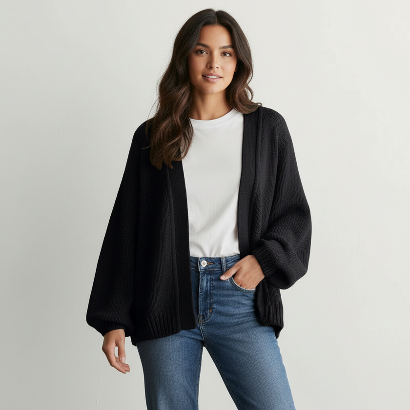 Balloon-Sleeve Cardigan Women, Soft Open-Front Knit Relaxed Fit