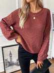 Knit Sweater Women Diamond Pattern Relaxed Fit Dropped Shoulder