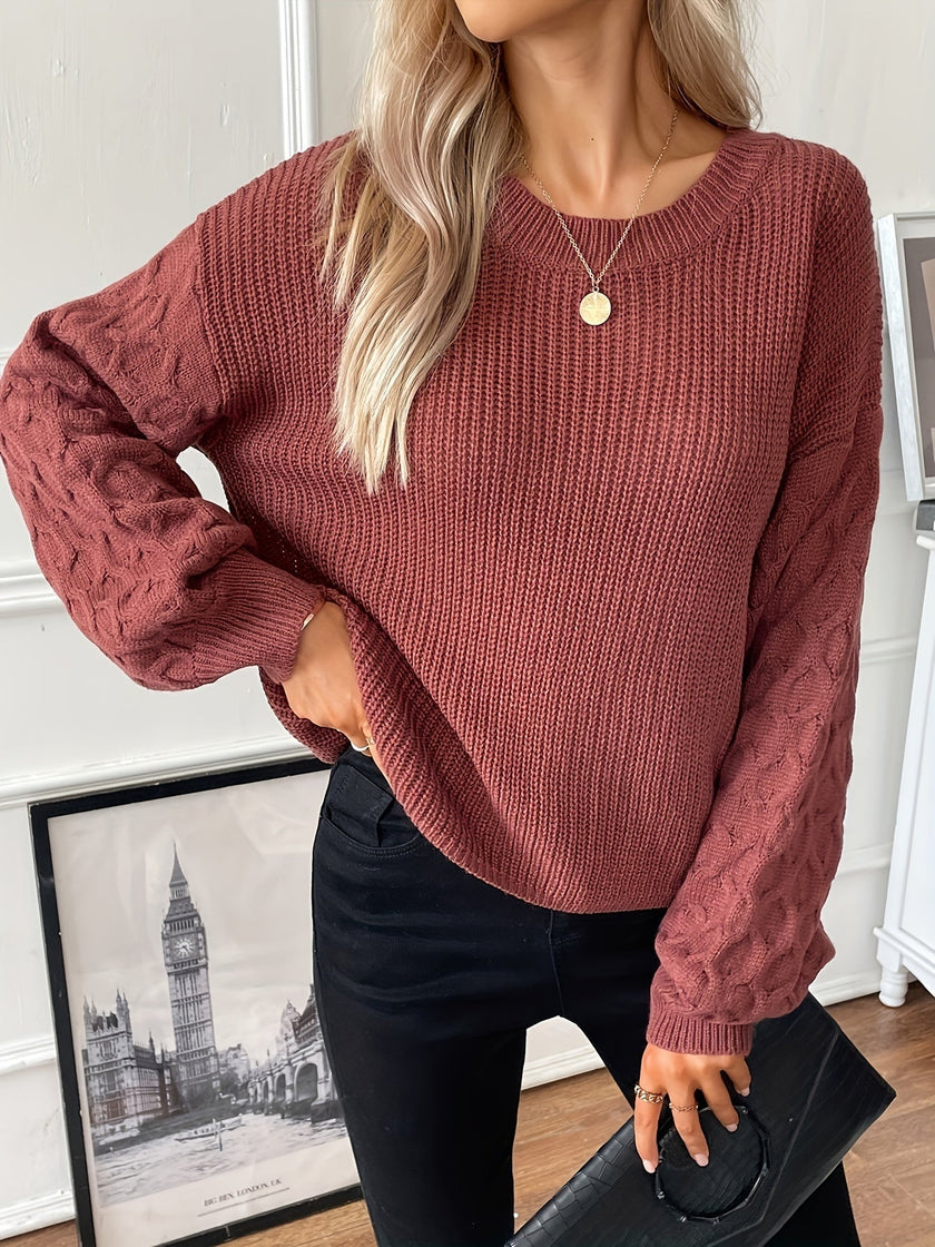 Knit Sweater Women Diamond Pattern Relaxed Fit Dropped Shoulder