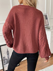 Knit Sweater Women Diamond Pattern Relaxed Fit Dropped Shoulder