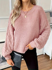 Knit Sweater Women Diamond Pattern Relaxed Fit Dropped Shoulder