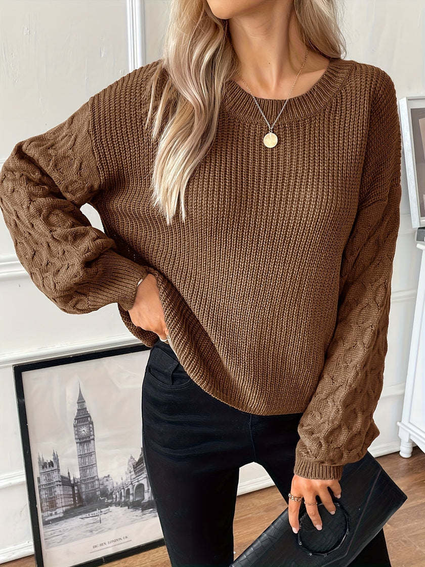 Knit Sweater Women Diamond Pattern Relaxed Fit Dropped Shoulder