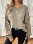 Knit Sweater Women Diamond Pattern Relaxed Fit Dropped Shoulder