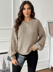 Knit Sweater Women Diamond Pattern Relaxed Fit Dropped Shoulder