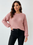 Knit Sweater Women Diamond Pattern Relaxed Fit Dropped Shoulder