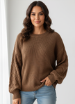 Knit Sweater Women Diamond Pattern Relaxed Fit Dropped Shoulder
