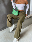 Wide Leg Cargo Trousers Women Cotton Blend High Waist Utility Pockets