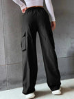 Wide Leg Cargo Trousers Women Cotton Blend High Waist Utility Pockets