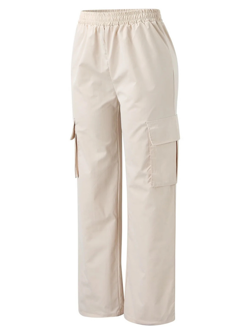 Wide Leg Cargo Trousers Women Cotton Blend High Waist Utility Pockets