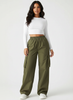 Wide Leg Cargo Trousers Women Cotton Blend High Waist Utility Pockets