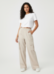 Wide Leg Cargo Trousers Women Cotton Blend High Waist Utility Pockets